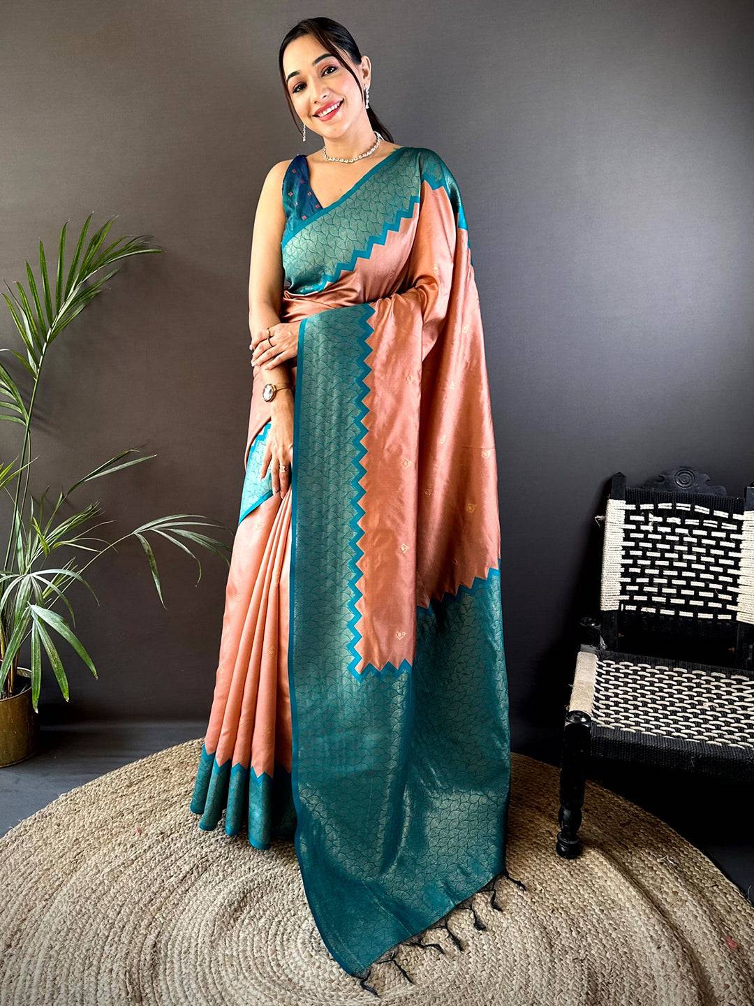 Peach Soft Katan Silk Pattu Saree
