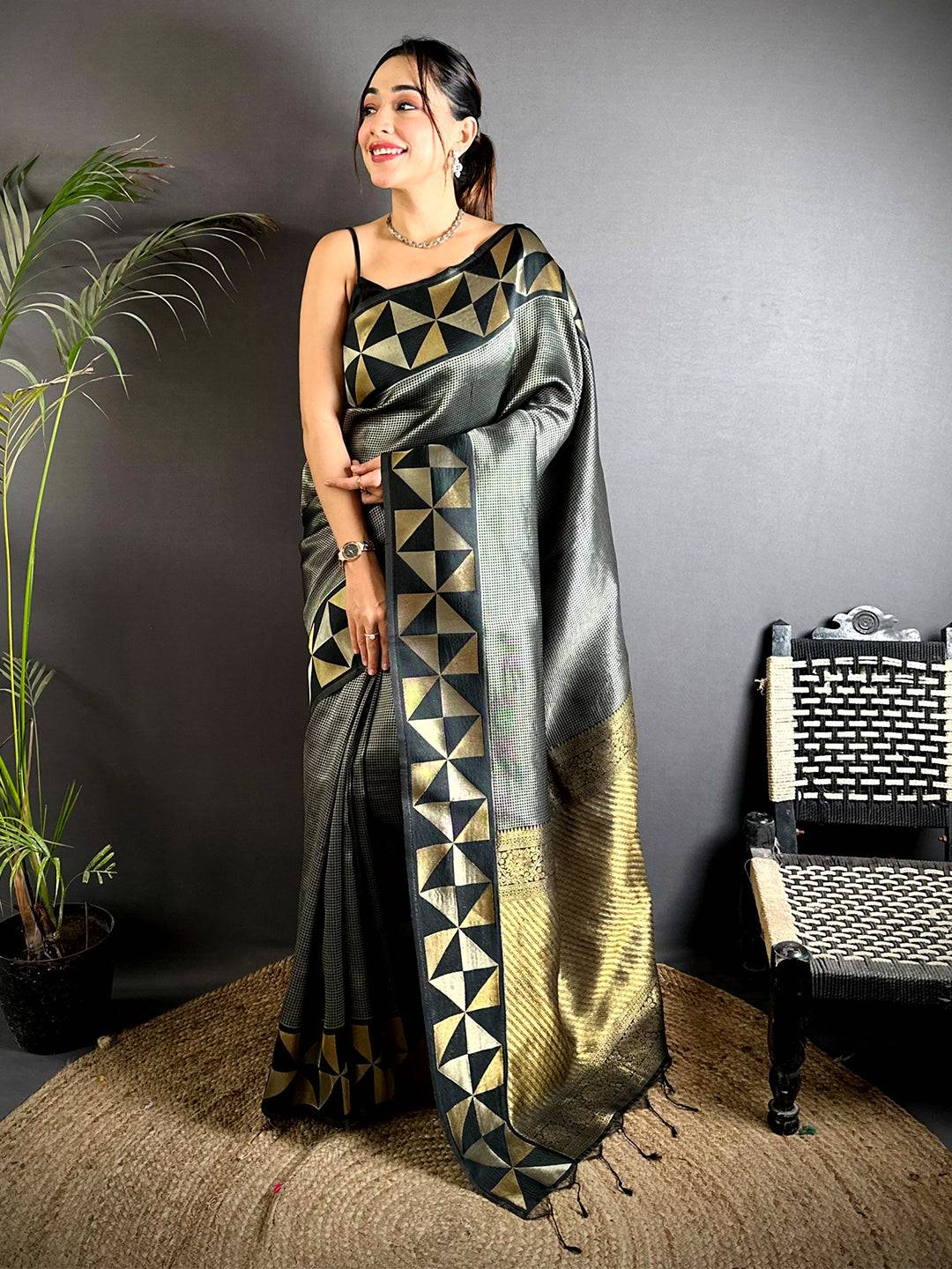 Black Sona Chandi Weave Katan Silk Pattu Saree