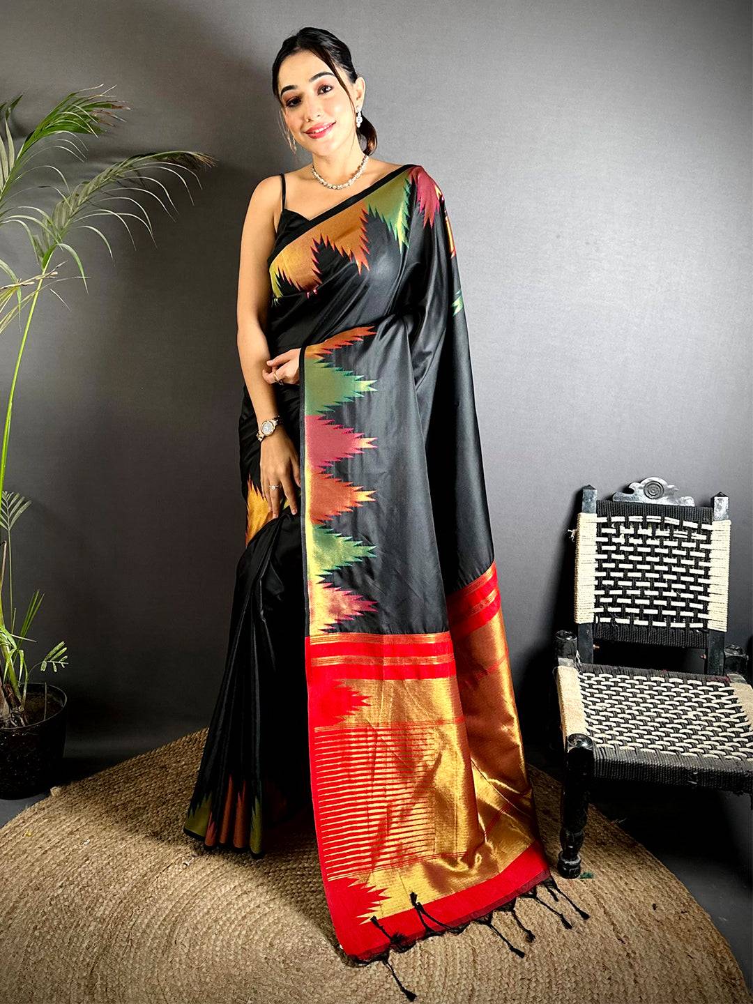 Black Copper Radiance Soft Silk Pattu Saree