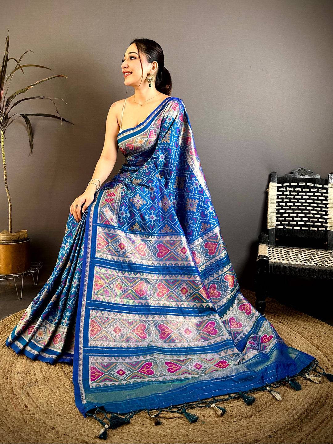Blue Patola Weaving Semi Silk Pattu Saree
