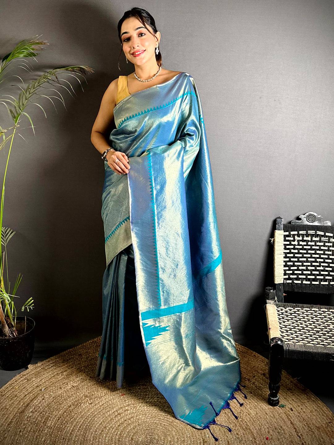 Blue Zari Tissue Kanjivaram Silk Pattu Saree