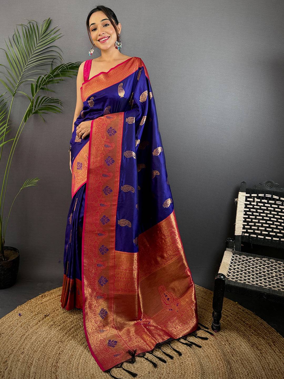 Purple Meenakari Butti Soft Gadwal Silk Pattu Saree