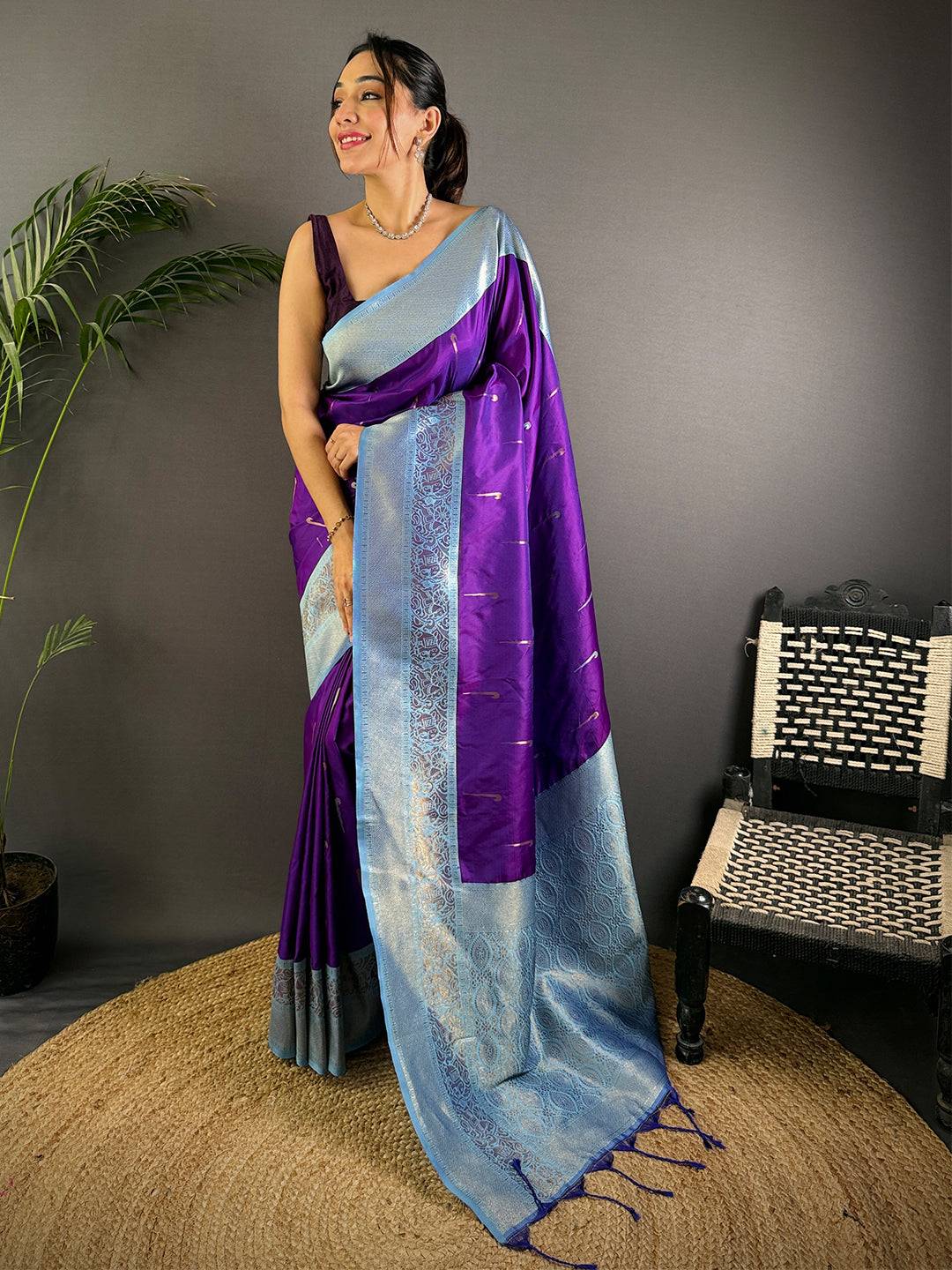 Purple Gold Zari Soft Silk Paithani Pattu Saree