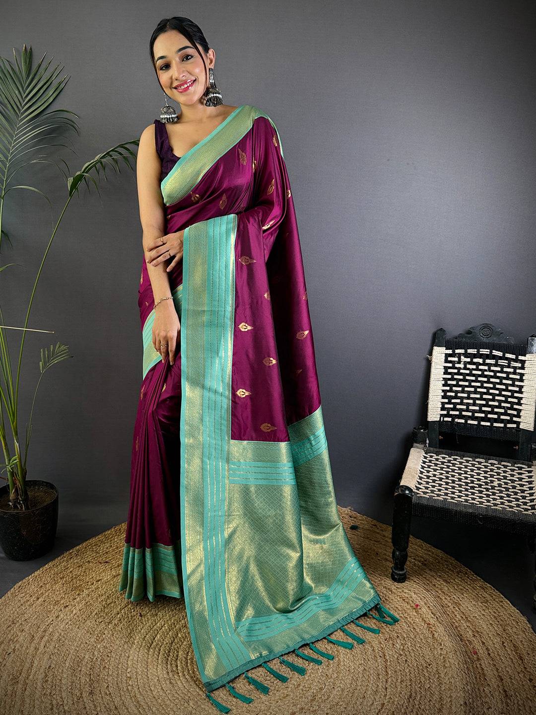 Royal Wine Soft Silk Tilak Butti Pattu Saree