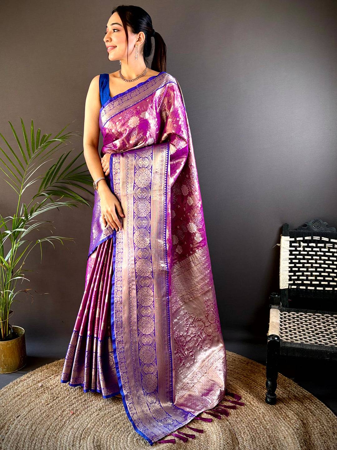 Wine One Gram Gold Tissue Silk Pattu Saree