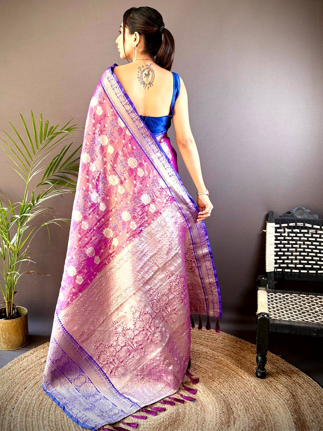 Wine One Gram Gold Tissue Silk Pattu Saree
