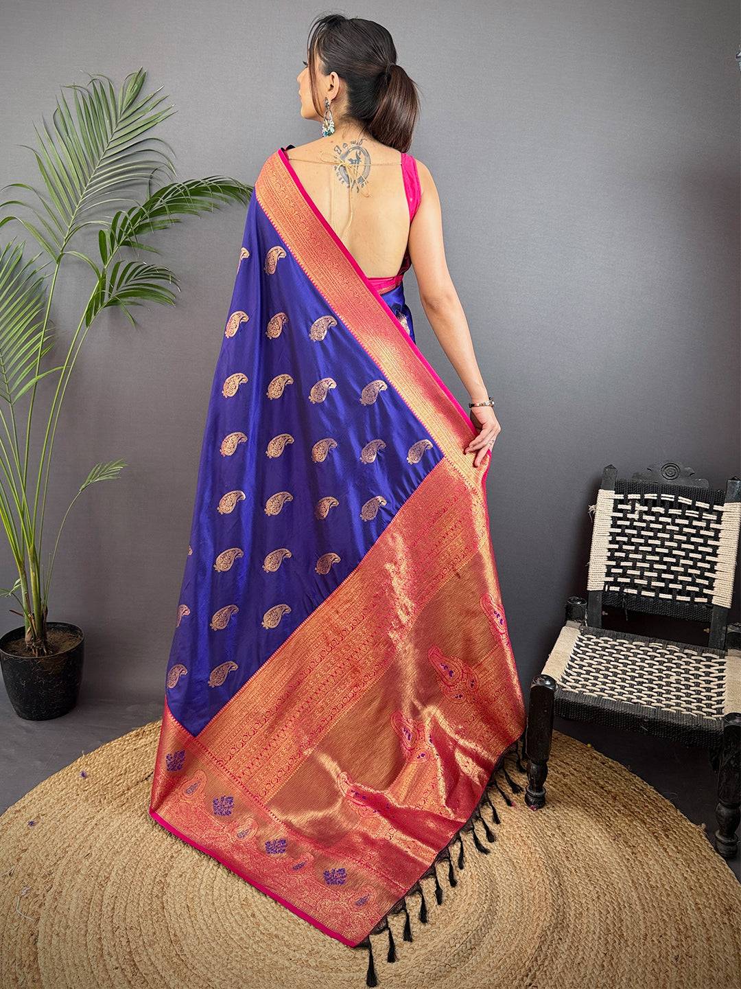 Purple Meenakari Butti Soft Gadwal Silk Pattu Saree