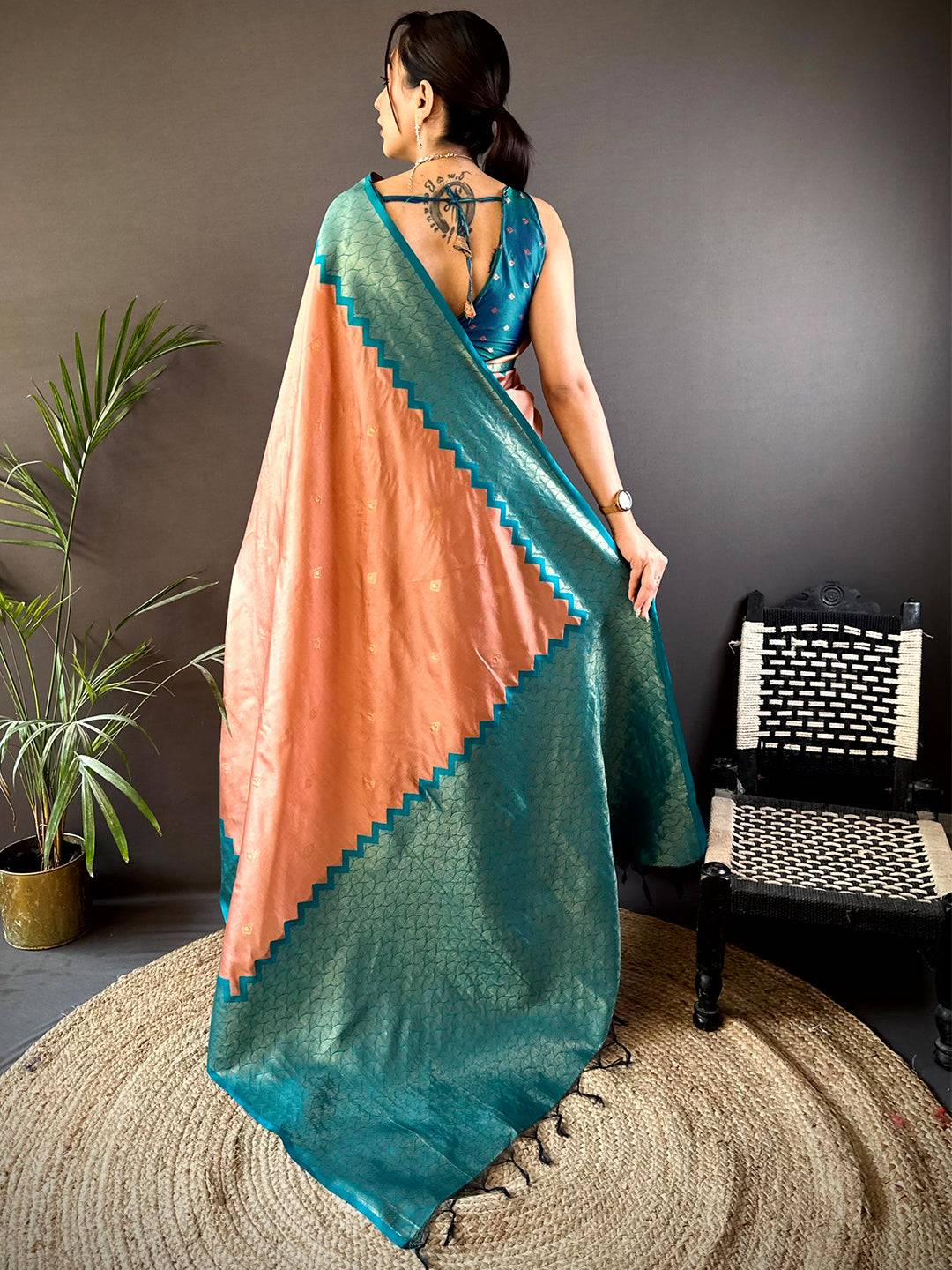Peach Soft Katan Silk Pattu Saree