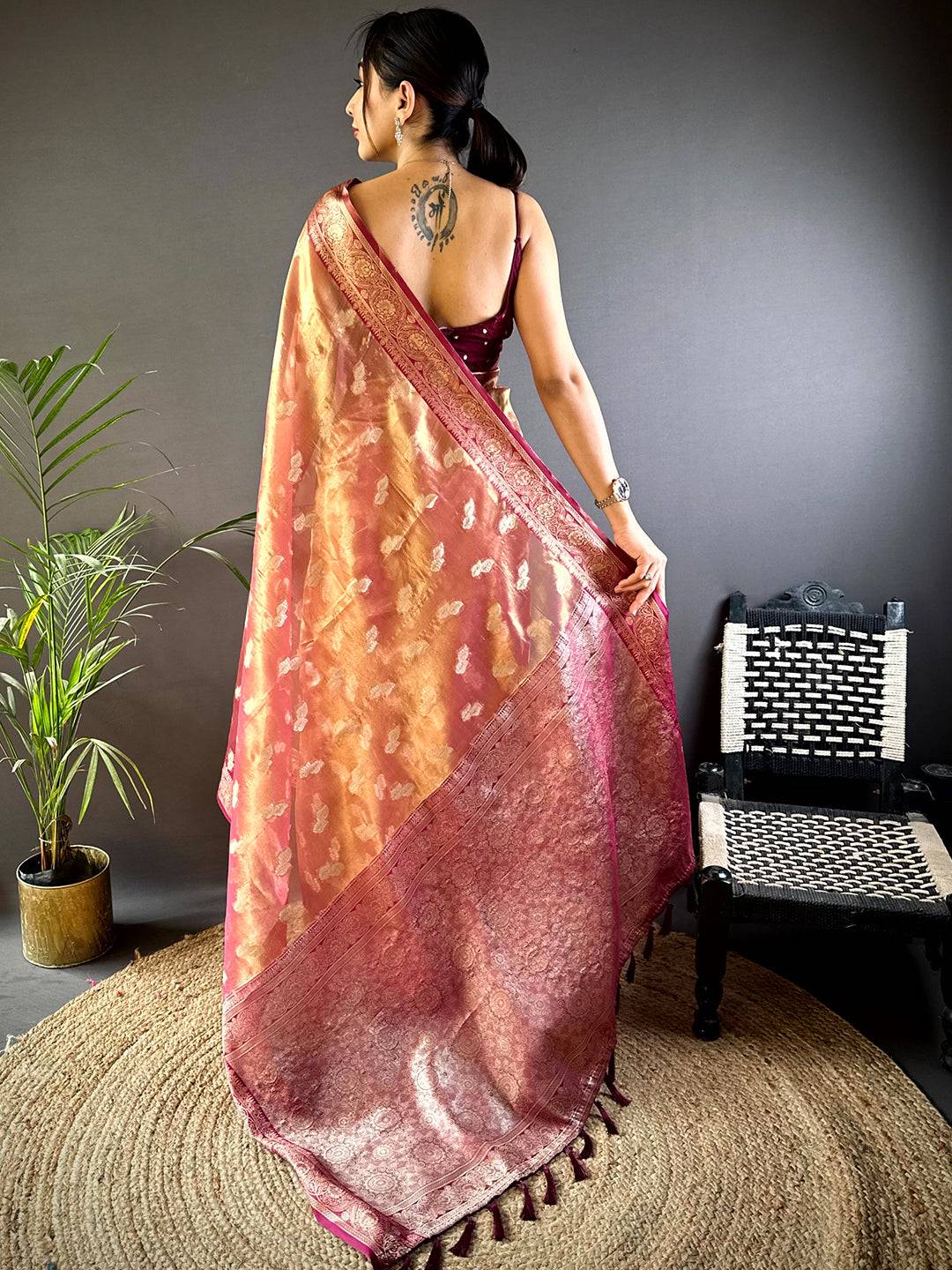 Regal Wine Kora Tissue Pattu Saree