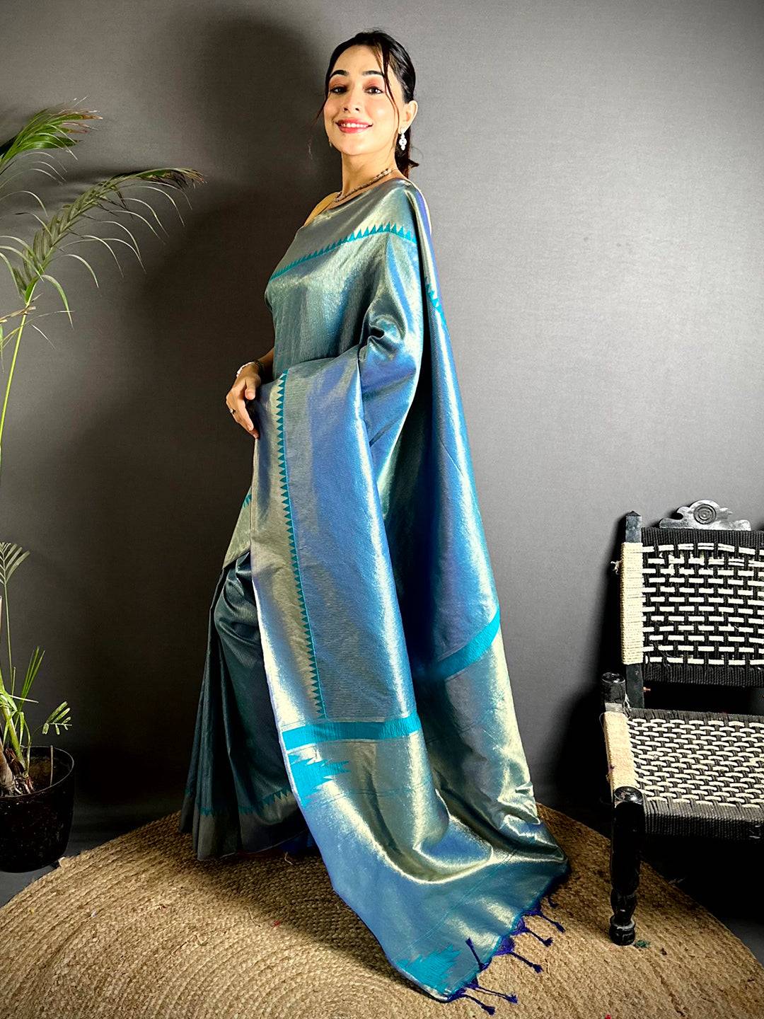 Blue Zari Tissue Kanjivaram Silk Pattu Saree