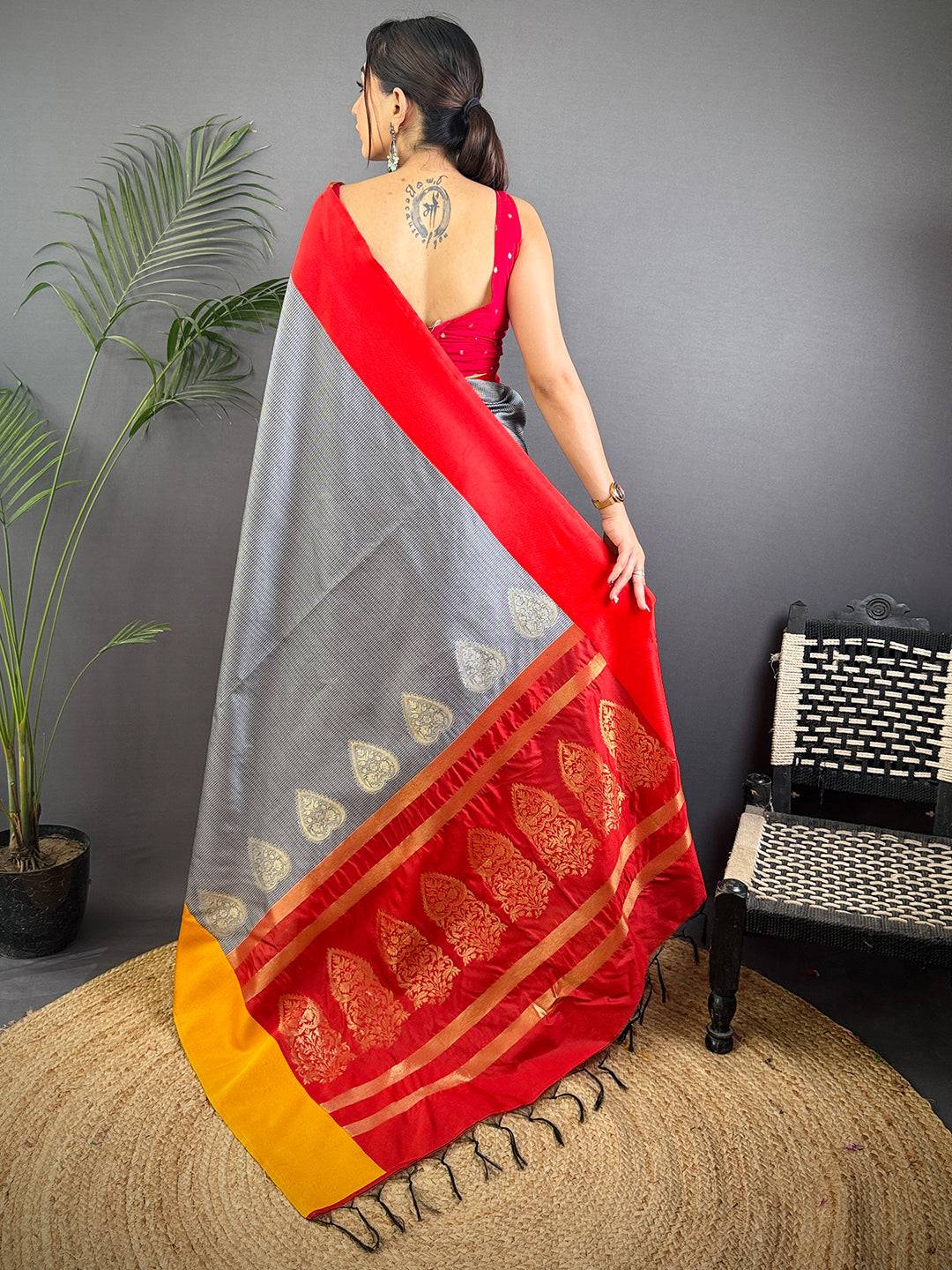 Grey Soft Katan Silk Banarasi Pattu Saree
