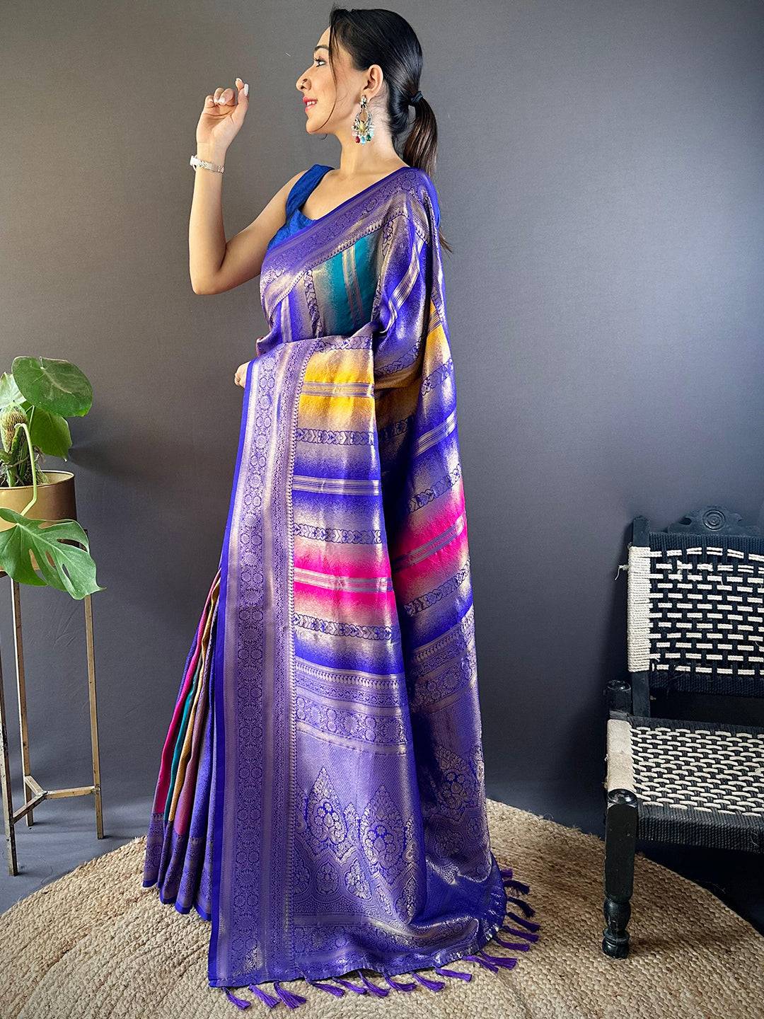 Regal Purple Stripes Banarasi Silk Pattu Saree