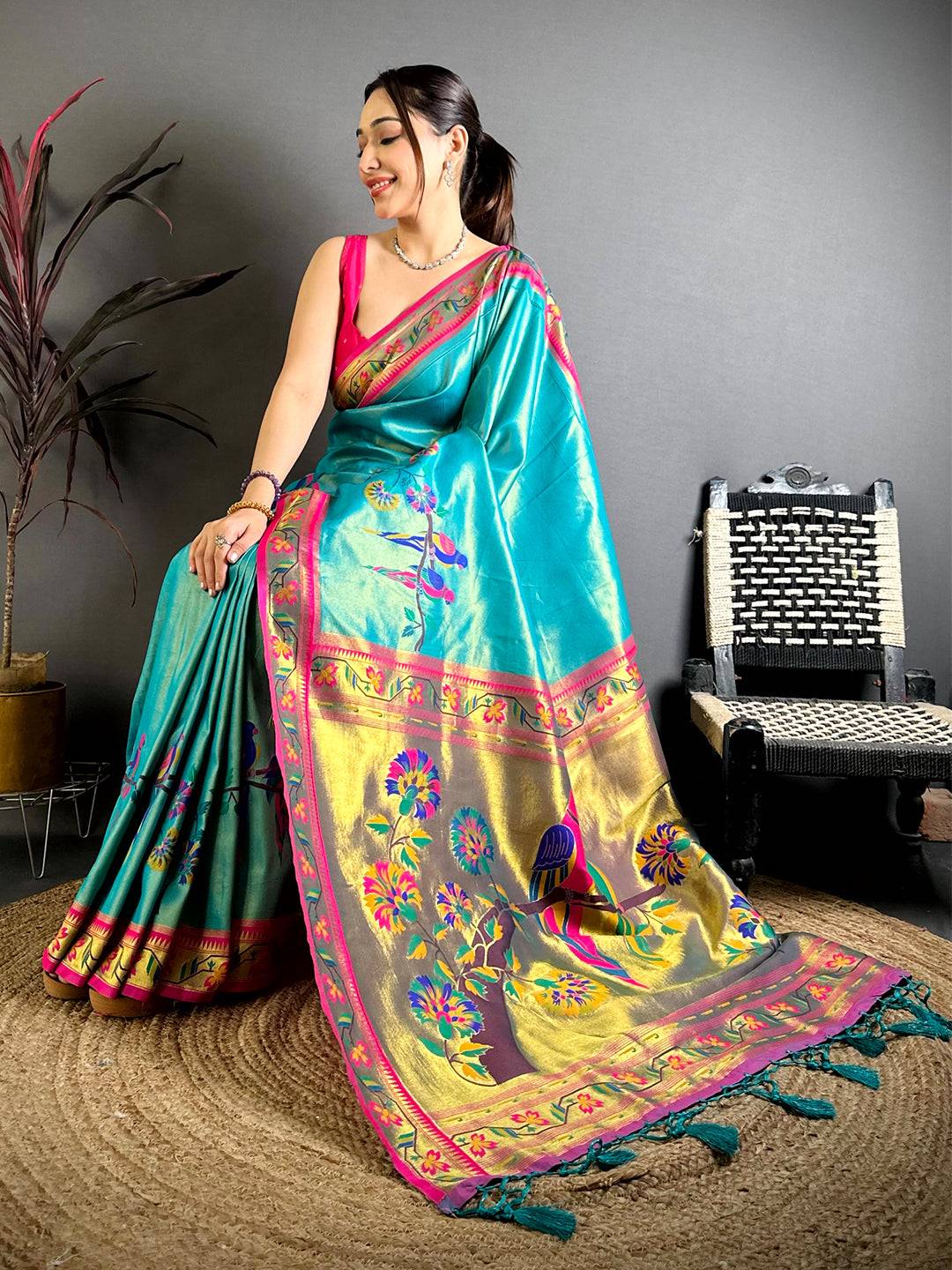 Artistic Minakari Paithani Tissue Pattu Saree