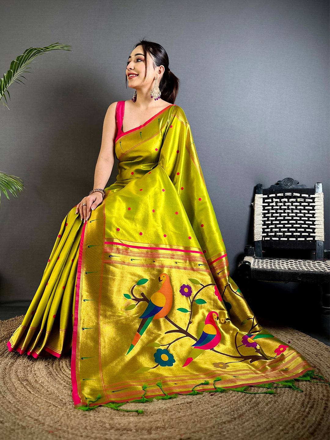 Green Glass Tissue Yevla Paithani Pattu Saree