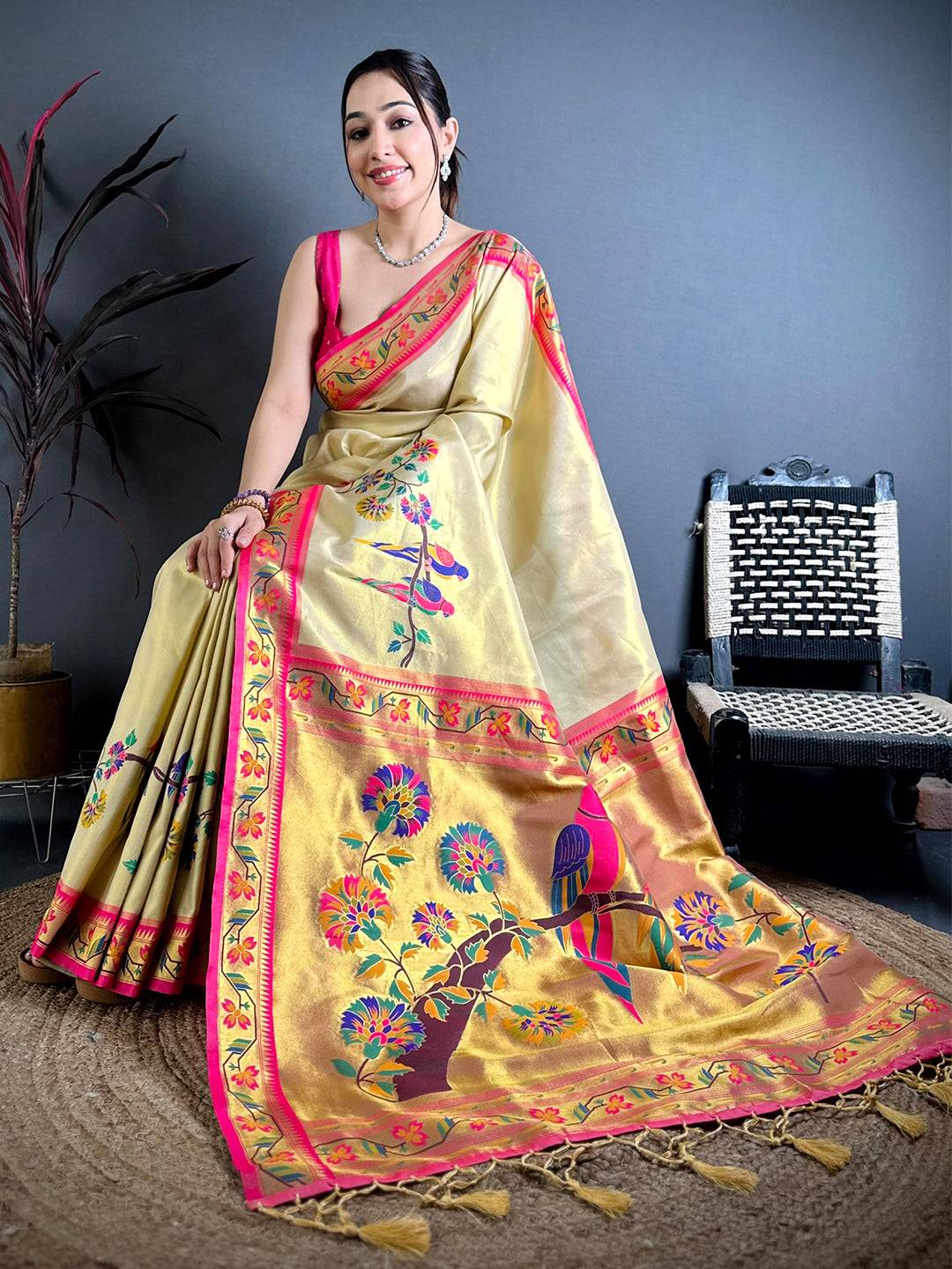 Stylish Minakari Paithani Tissue Pattu Saree