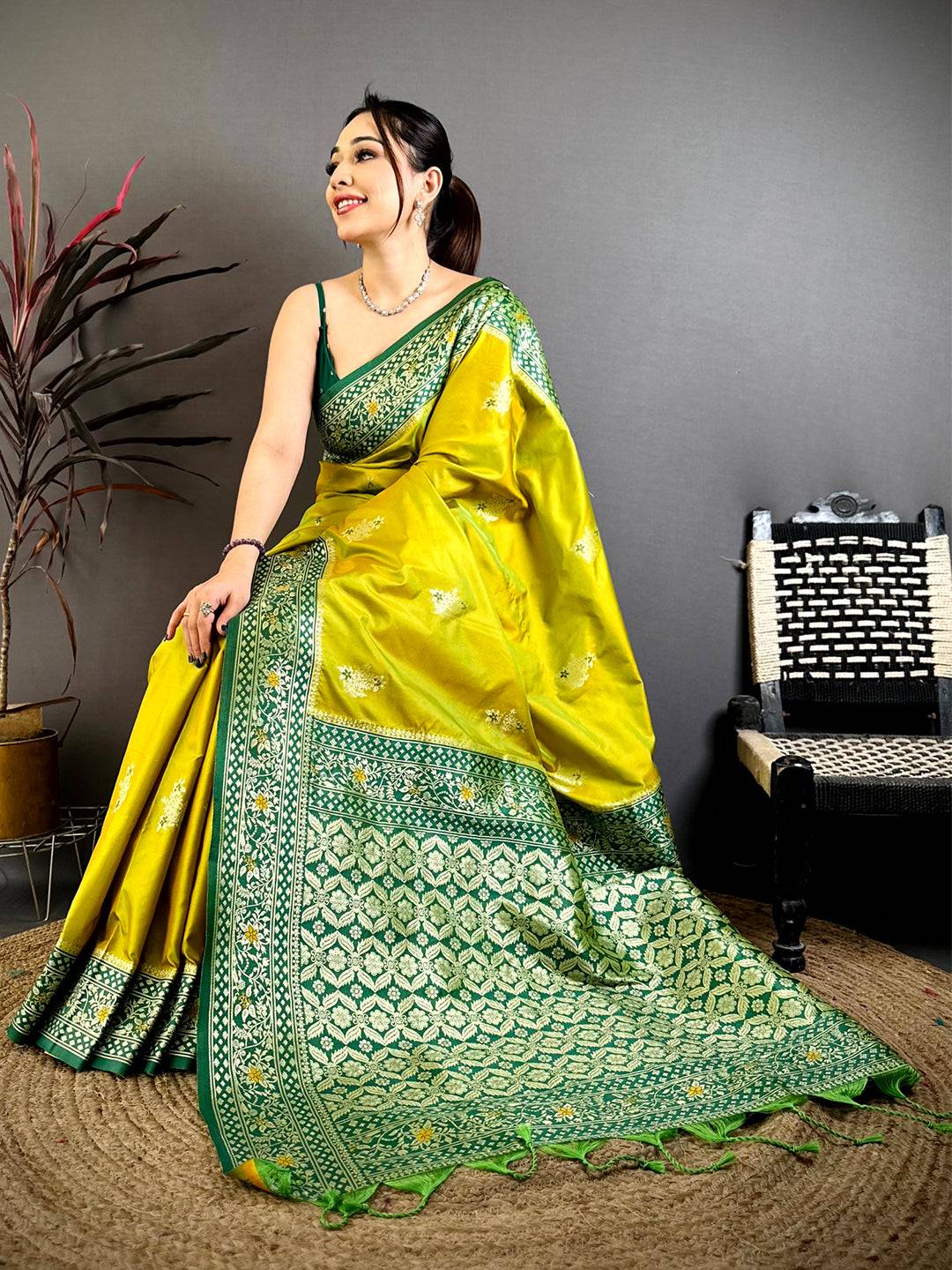 Lime Yellow Grace Gadwal Silk Pattu Saree