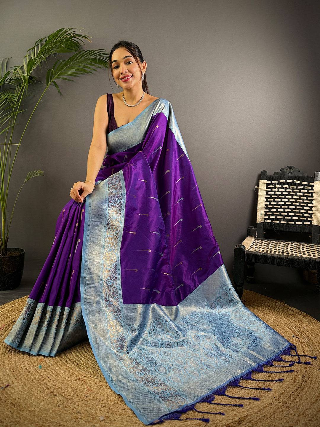 Purple Gold Zari Soft Silk Paithani Pattu Saree
