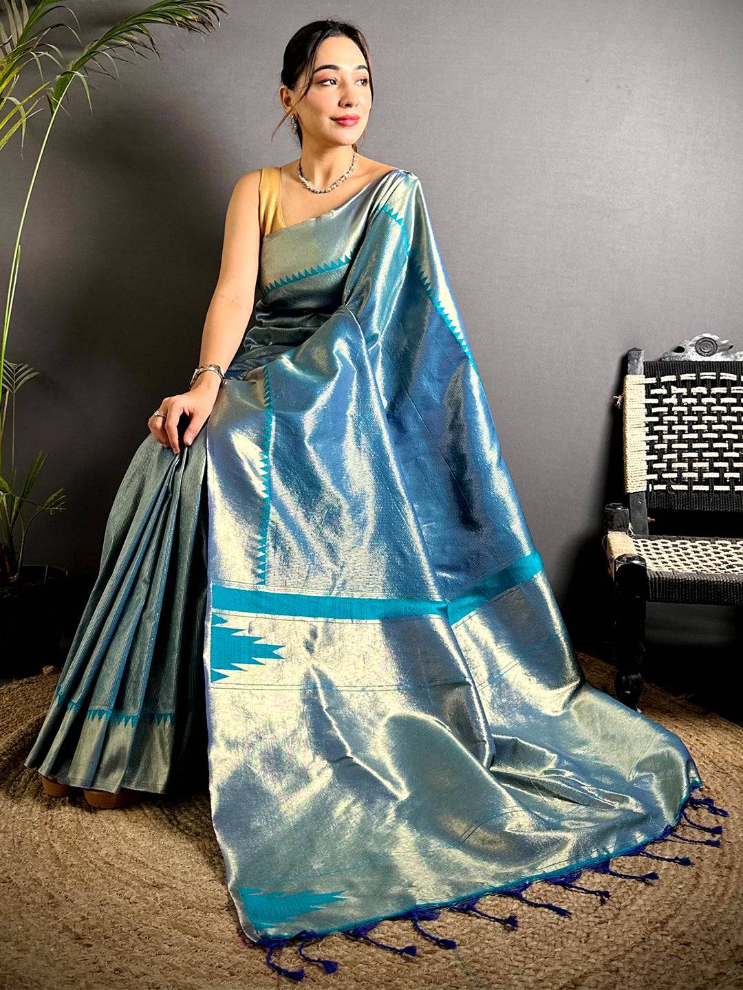 Blue Zari Tissue Kanjivaram Silk Pattu Saree