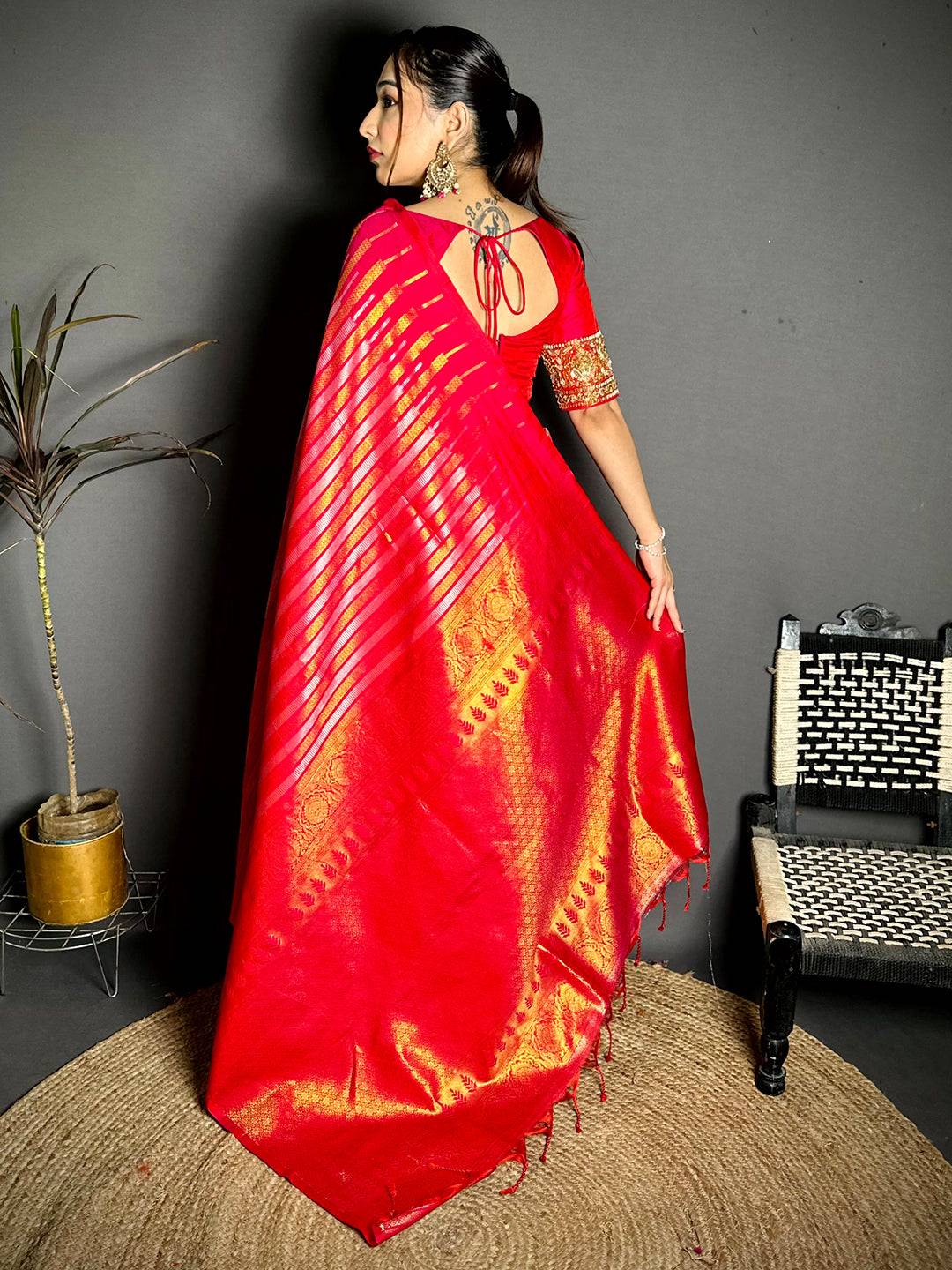 Pink Soft Silk Striped Weave Pattu Saree