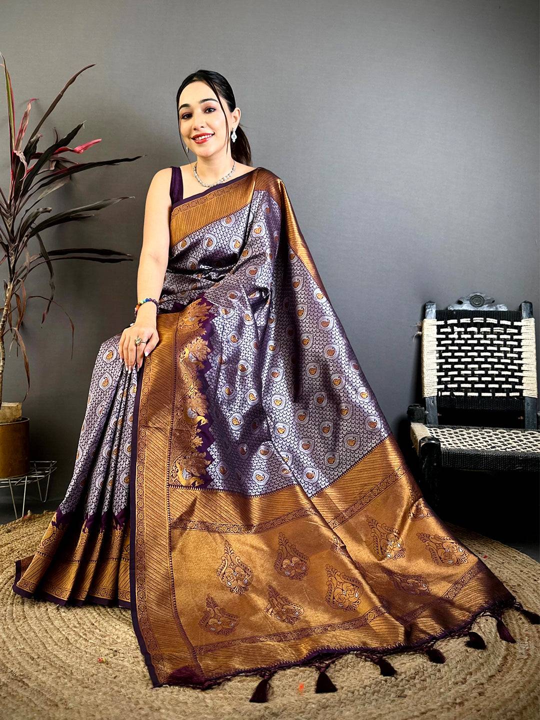 Heritage Purple Gold Zari Kanjivaram Pattu Saree