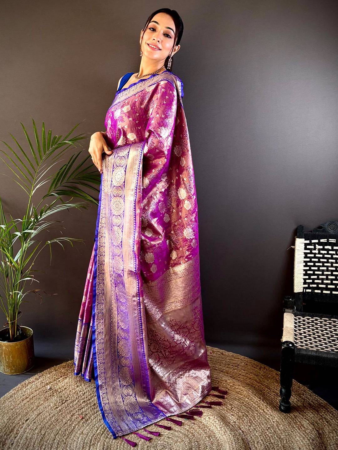 Wine One Gram Gold Tissue Silk Pattu Saree
