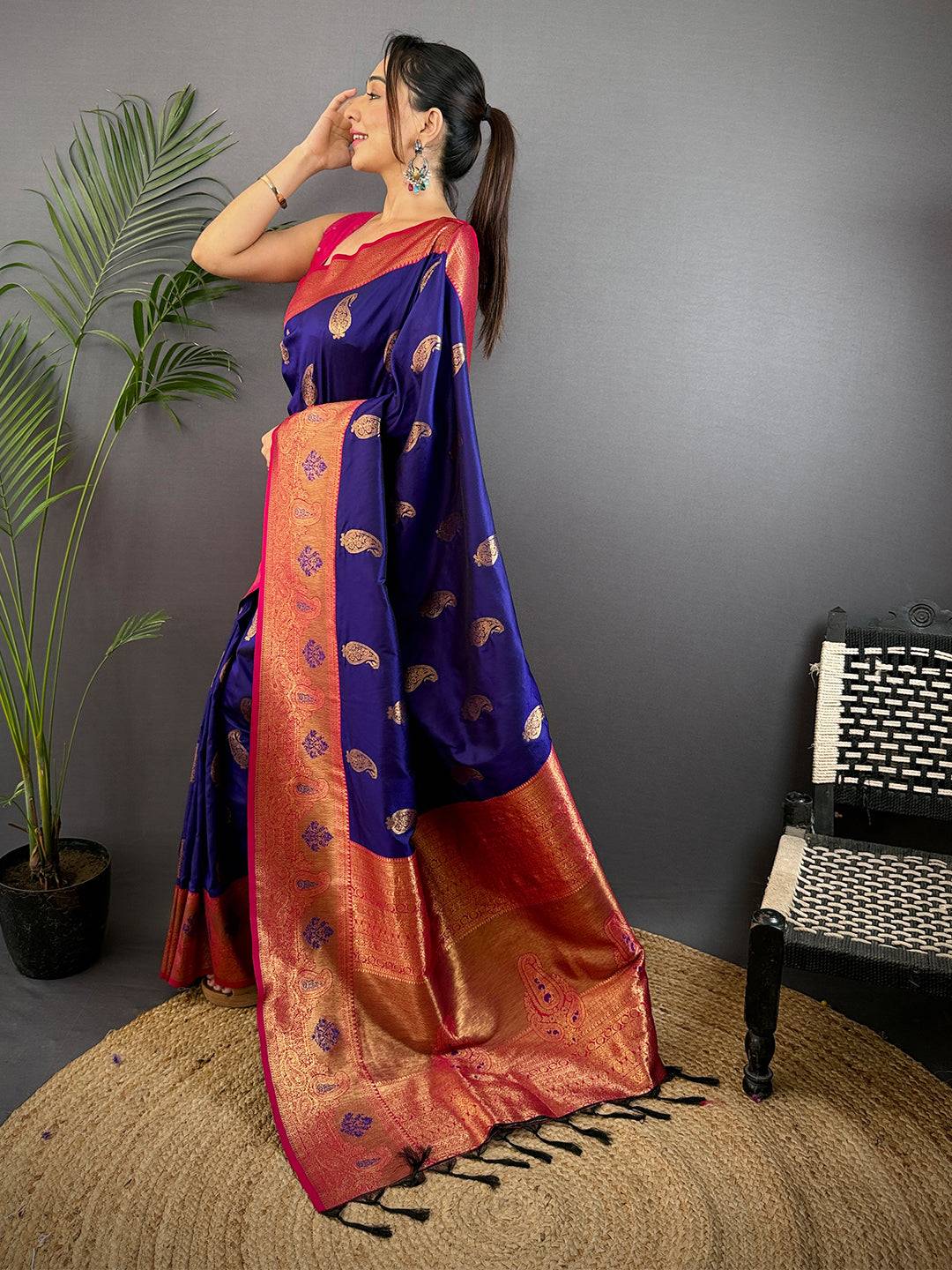 Purple Meenakari Butti Soft Gadwal Silk Pattu Saree