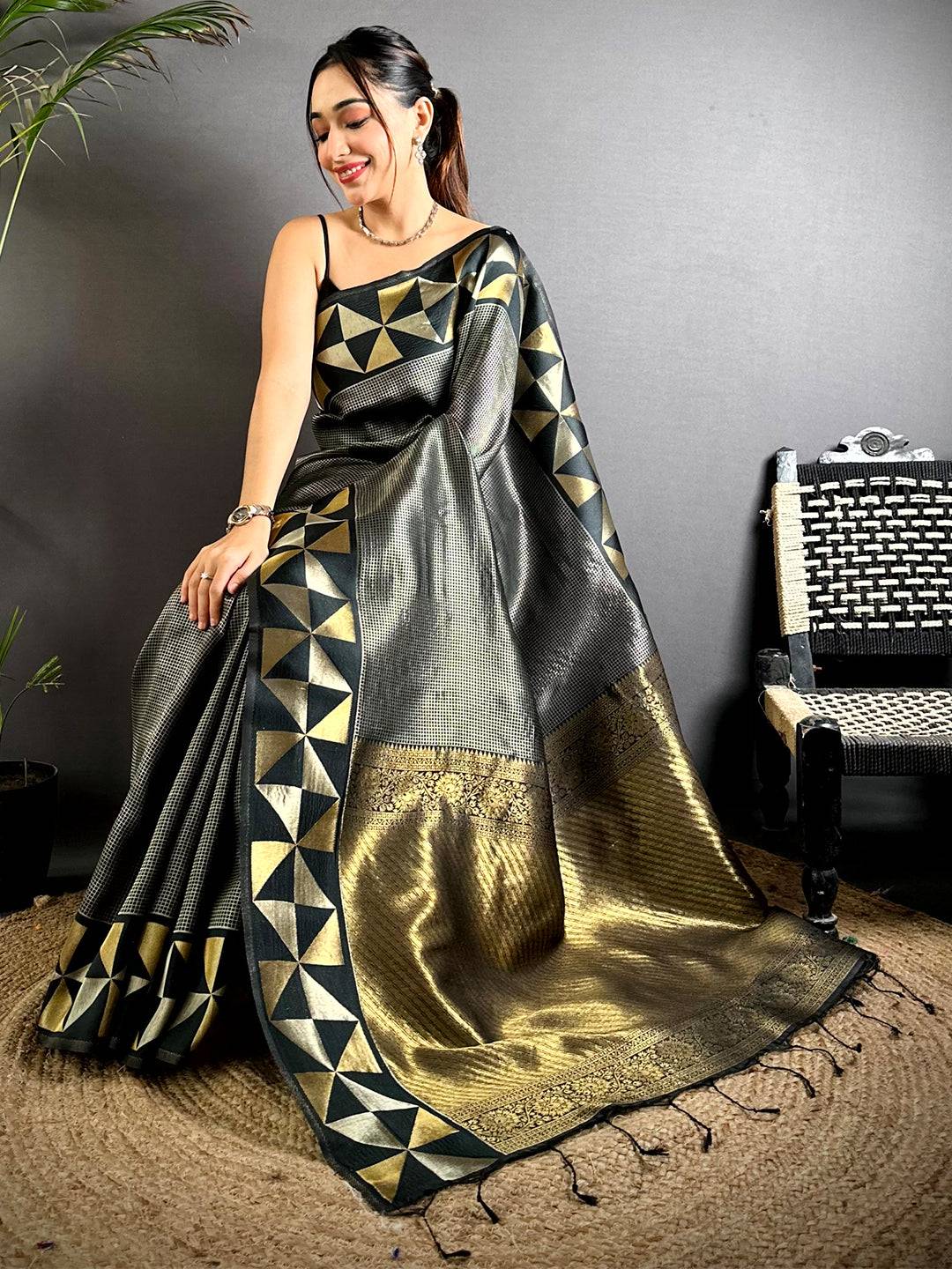 Black Sona Chandi Weave Katan Silk Pattu Saree