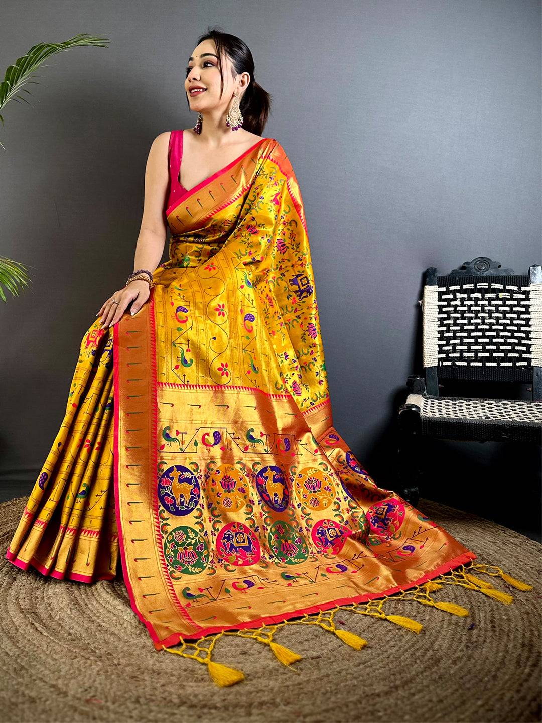Yellow Patola Motif Soft Silk Pattu Saree