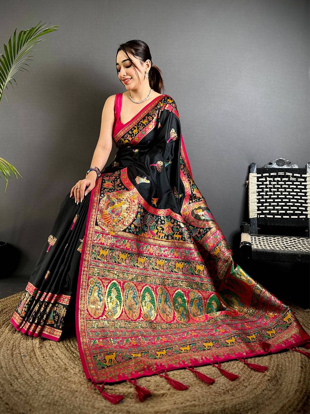 Radiant Kashmiri Pashmina Minakari Pattu Saree