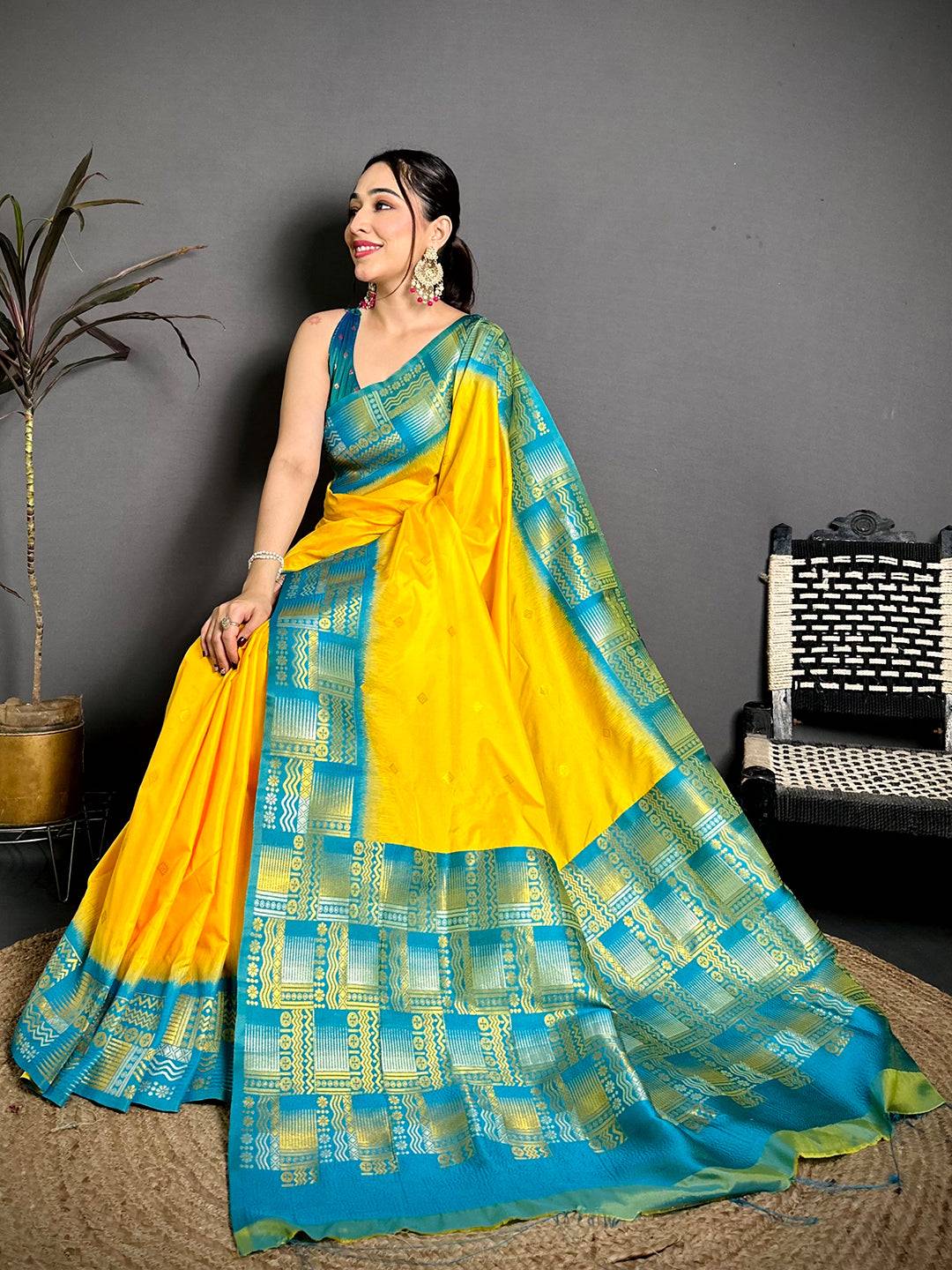 Yellow Soft Silk Kanjivaram Pattu Saree