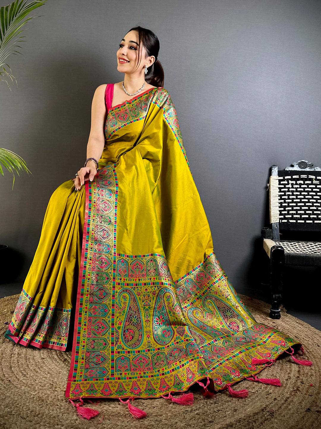 Artistic Minakari Pashmina Soft Silk Pattu Saree