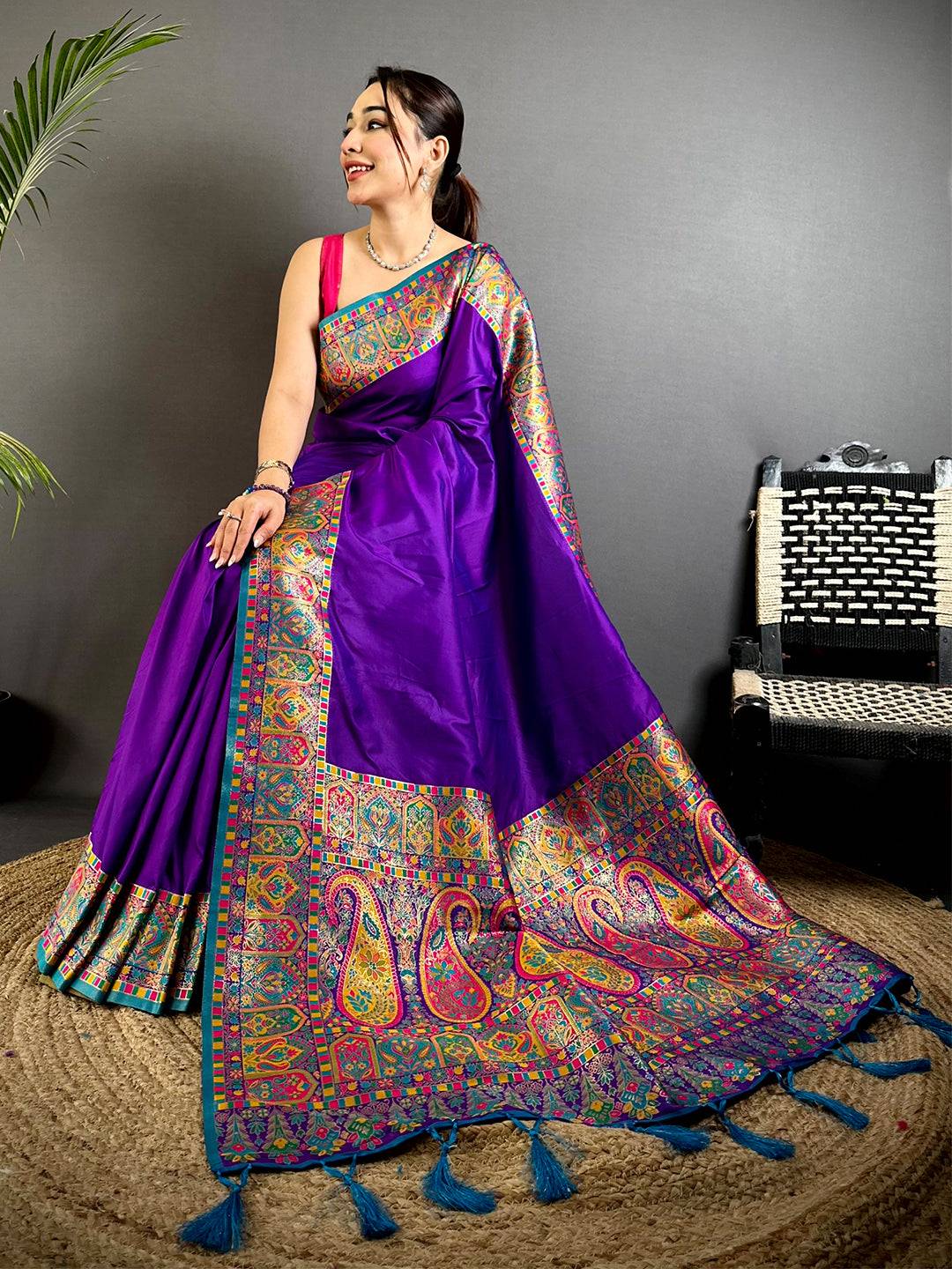 Vibrant Minakari Pashmina Soft Silk Pattu Saree