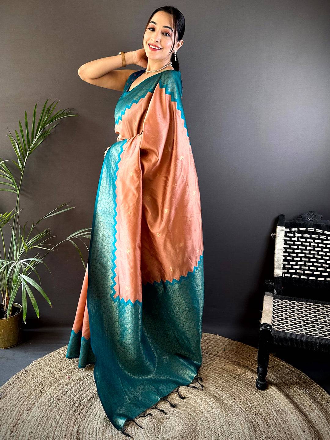 Peach Soft Katan Silk Pattu Saree
