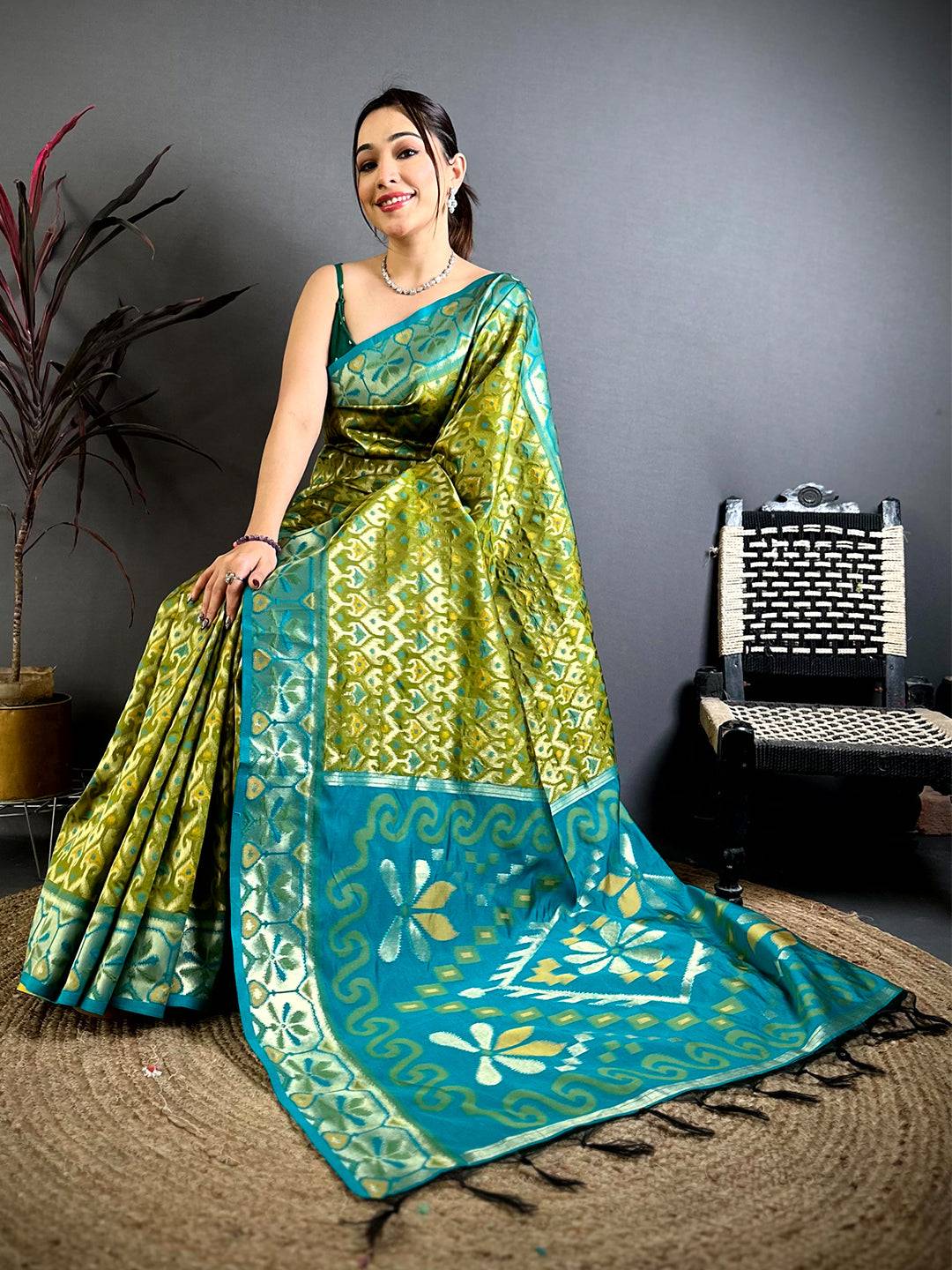Classic Green Ikkat Soft Silk Pattu Saree