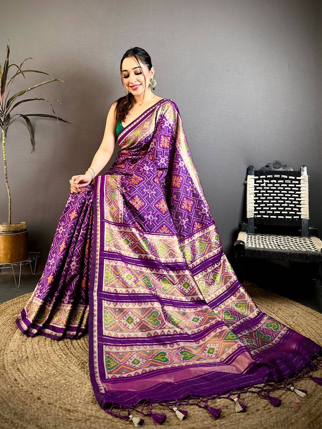 Purple Patola Weaving Semi Silk Pattu Saree
