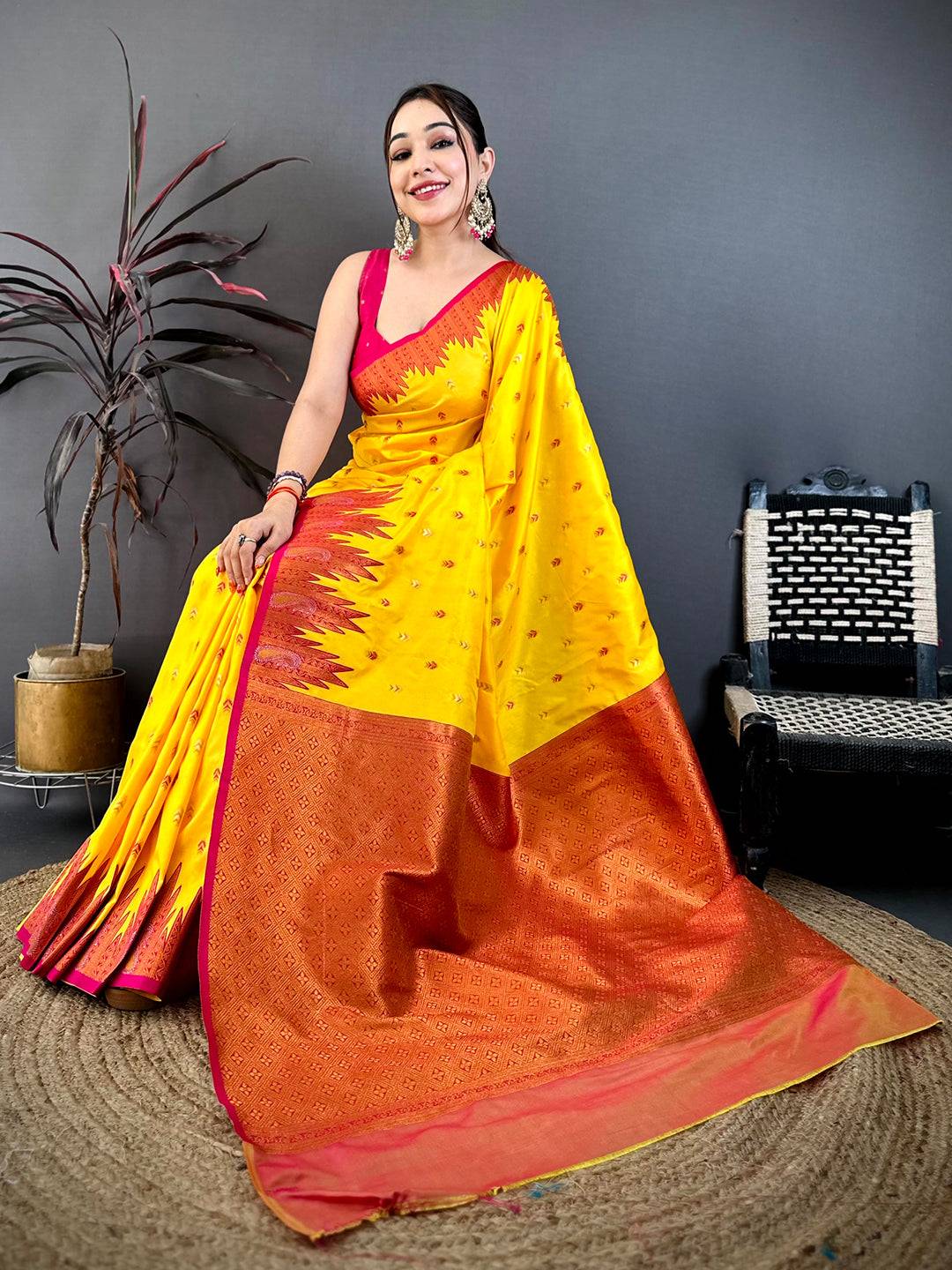 Mustard Yellow Soft Silk Kanjivaram Pattu Saree