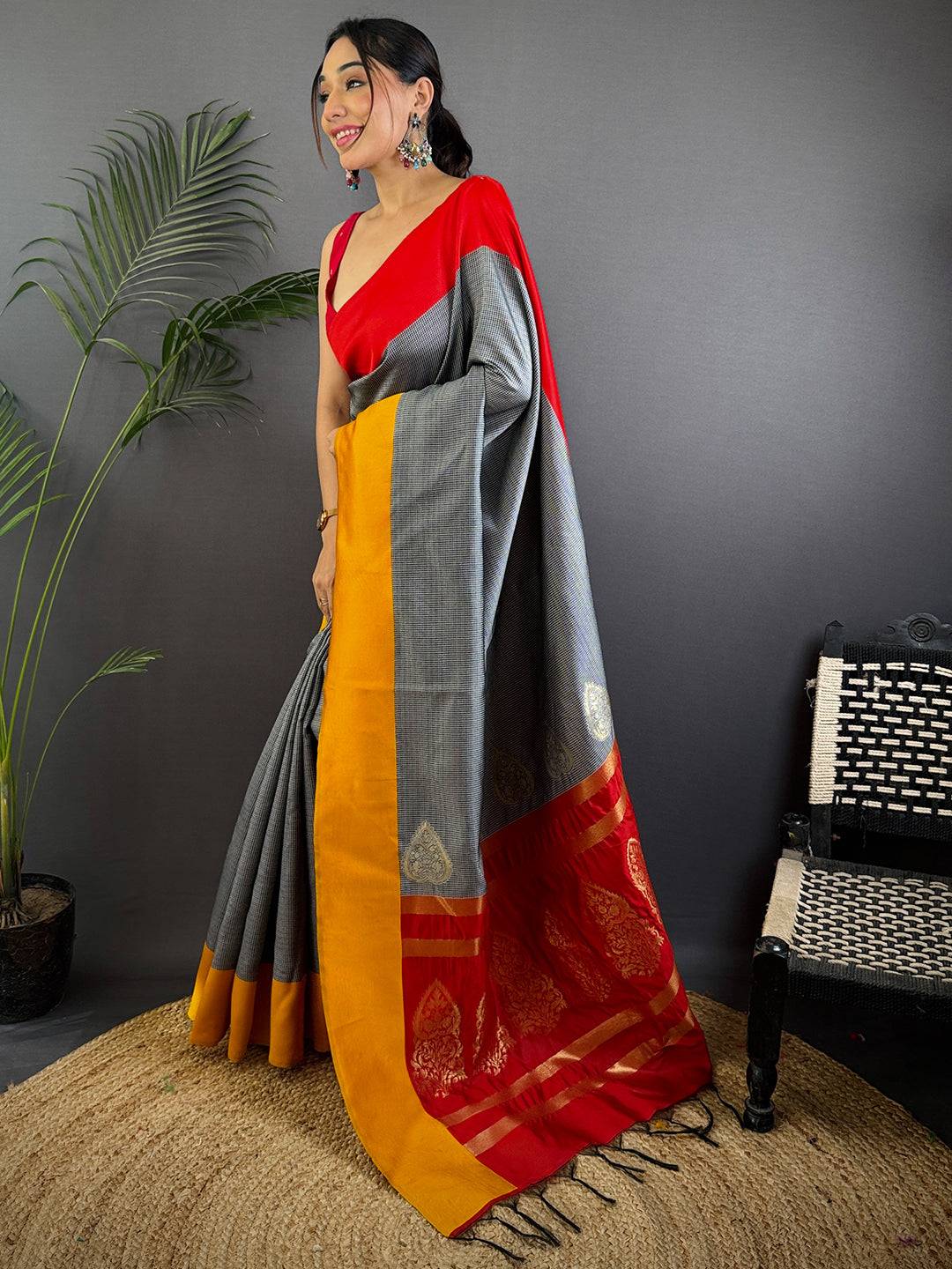 Grey Soft Katan Silk Banarasi Pattu Saree