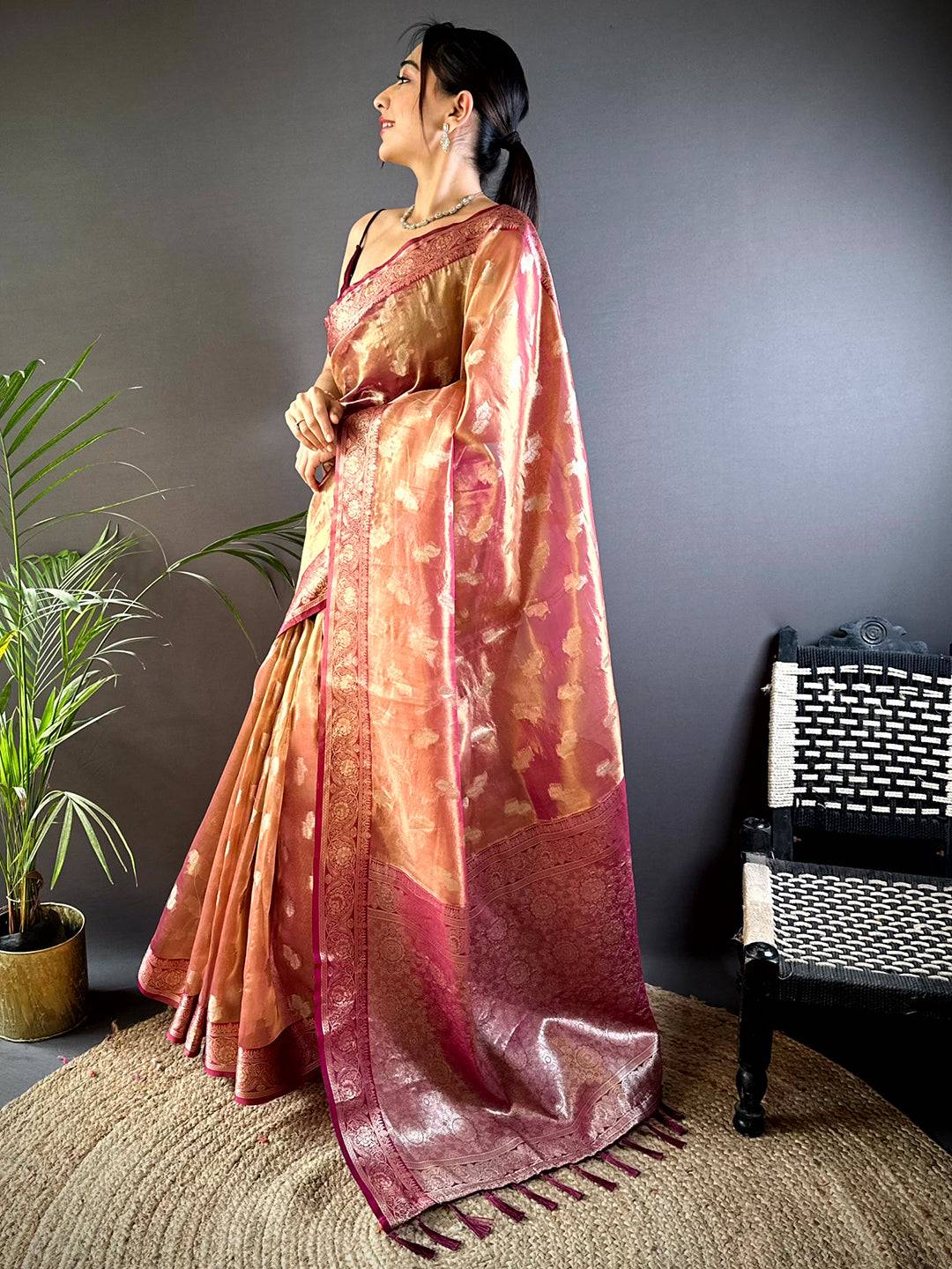 Regal Wine Kora Tissue Pattu Saree