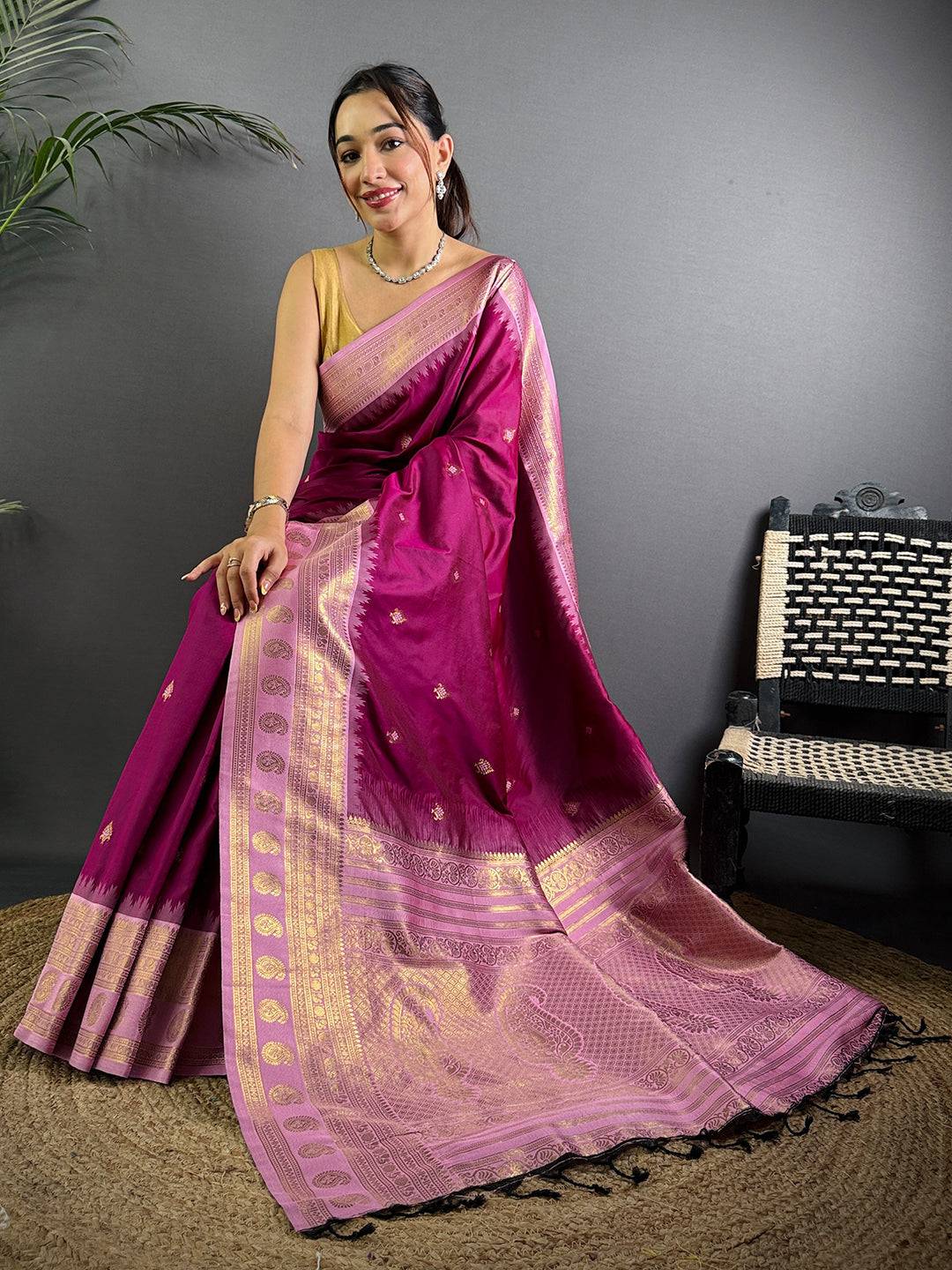 Wine Soft Silk Gadwal Border Pattu Saree