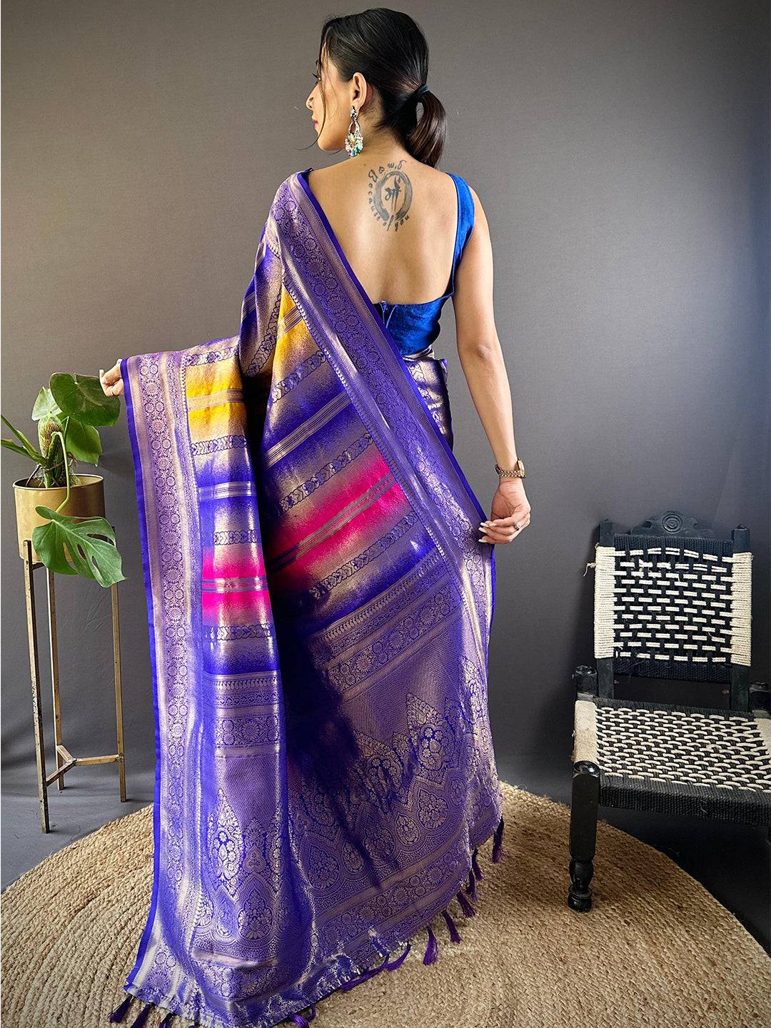 Regal Purple Stripes Banarasi Silk Pattu Saree