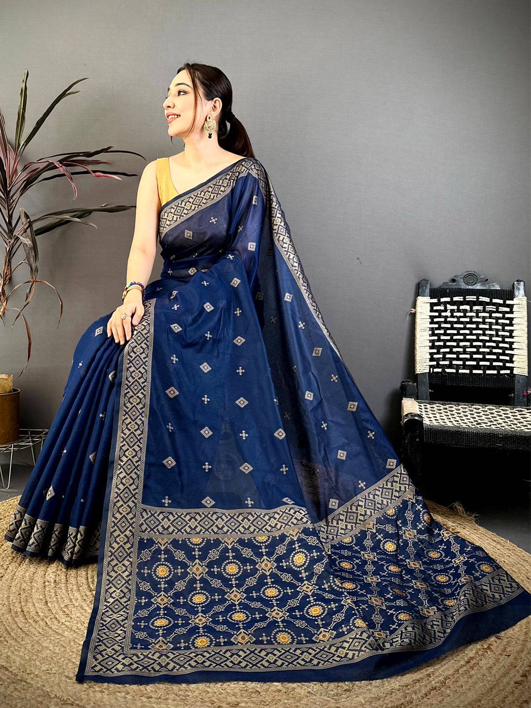 Royal Blue Soft Katan Thread Work Pattu Saree