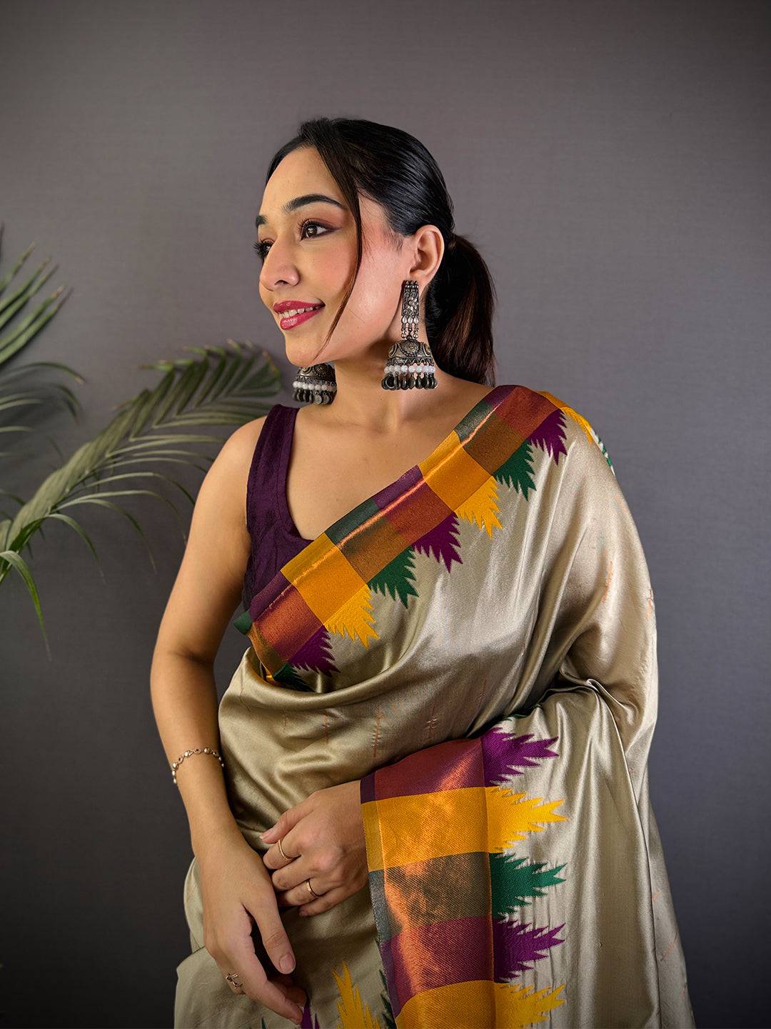 Pista Copper Radiance Katan Silk Pattu Saree