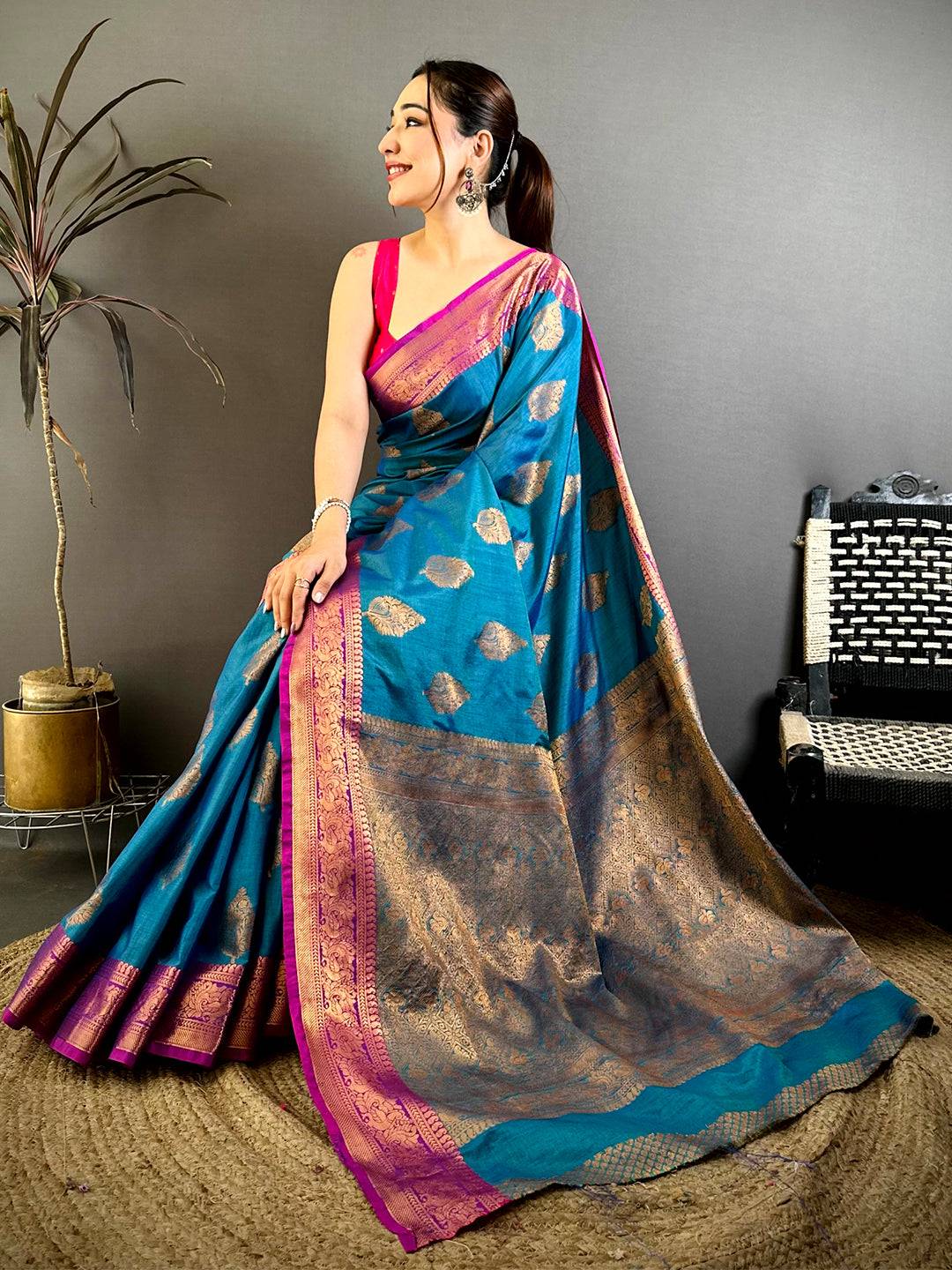 Classic Katan Tussar Feel Zari Border Pattu Saree