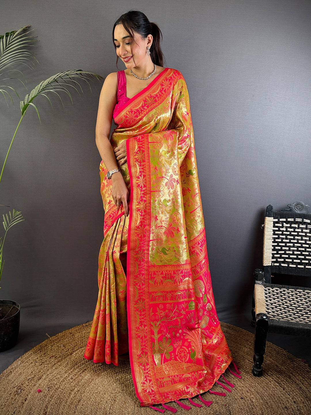 Regal Warli Gold Zari Dharamavaram Silk Pattu Saree
