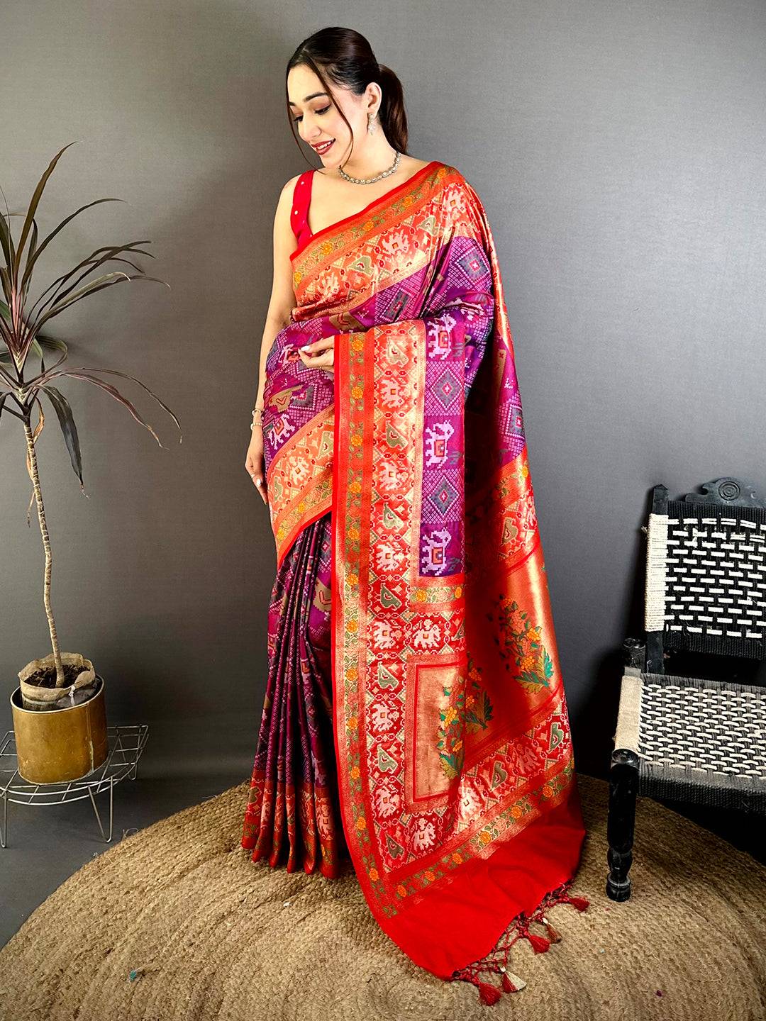 Royal Double Ikkat Patola Kanchi Border Pattu Saree