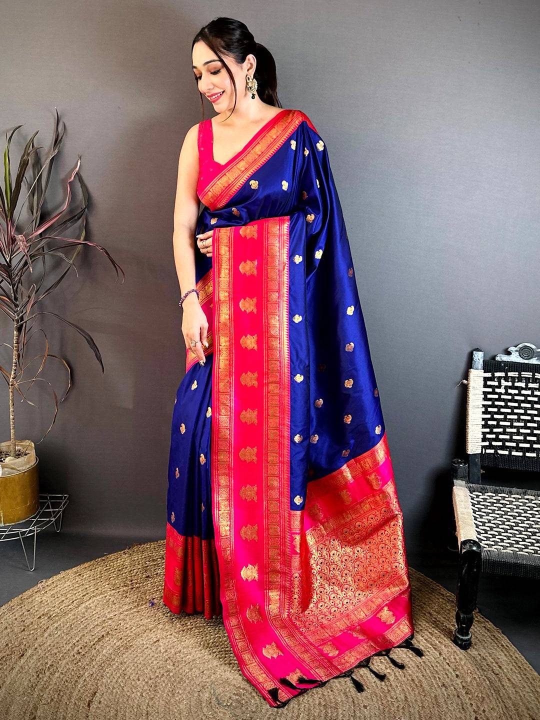 Elegant Royal Blue Zari Butta Silk Pattu Saree