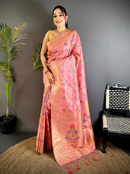 Pink Banarasi Minakari Floral Silk Pattu Saree

