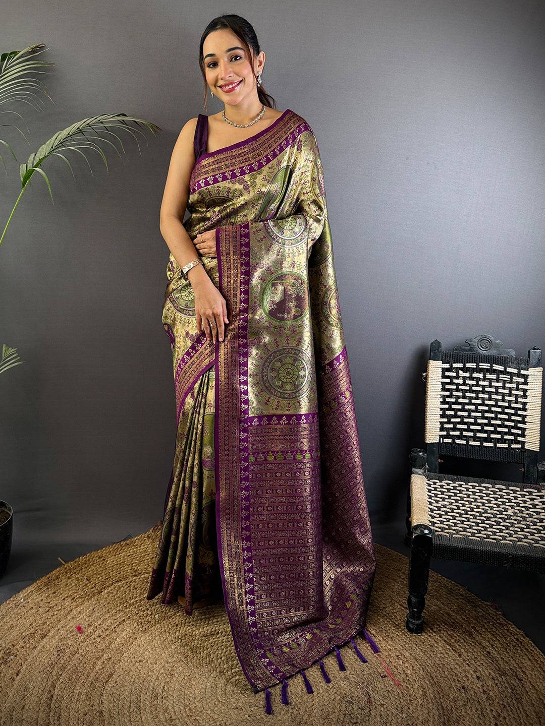 Radiance Warli Gold Zari Dharamavaram Silk Pattu Saree
