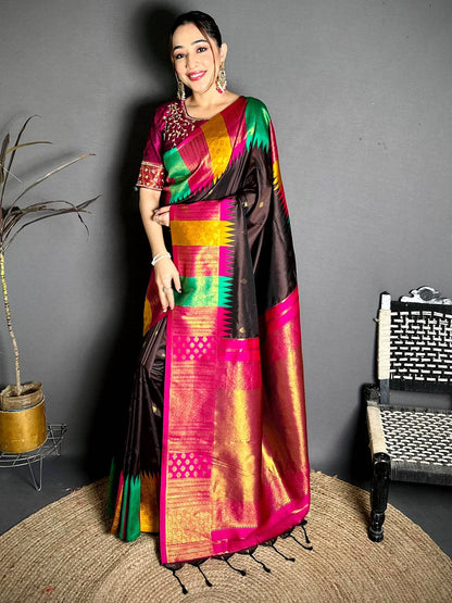 Stylish Kanchi Rudraksha Zari Butta Patttu Saree