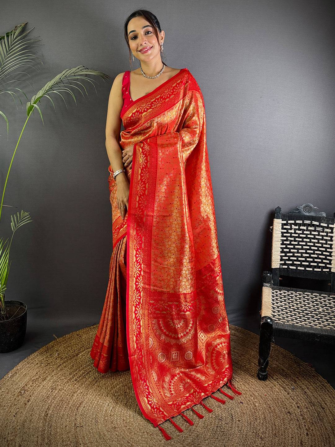 Opulent Warli Gold Zari Dharamavaram Silk Pattu Saree